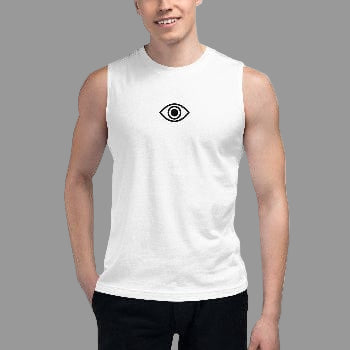 Soft Tank with Stylized Eye Design by Arissai, front view on model