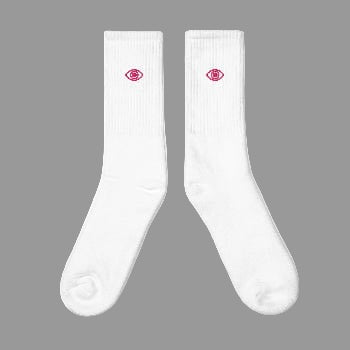Embroidered Eye Socks, Pink Logo | Arissai