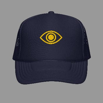 Navy blue cap with a yellow eye emblem on a white background
