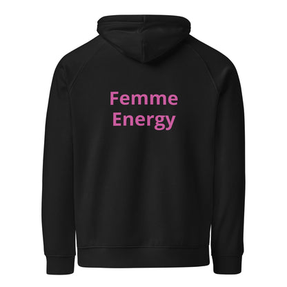 Pretty Eyes - Organic Comfort Hoodie (Centered Pink Logo/DS). Stylized Eye Design™/Femme Energy™ by Arissai - Arissai
