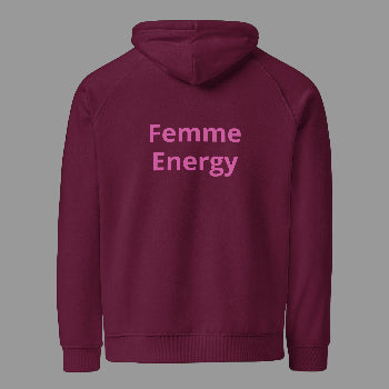 Pretty Eyes - Organic Comfort Hoodie (Centered Pink Logo/DS). Stylized Eye Design™/Femme Energy™ by Arissai - Arissai