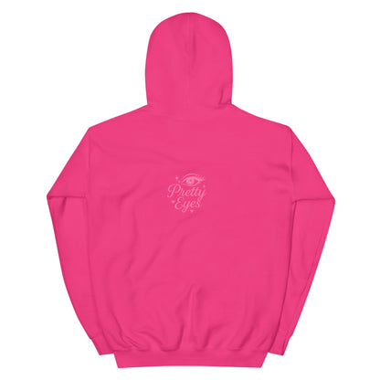 Pretty Eyes – Organic Cotton Hoodie (Centered Pink Logo/DS) - Arissai
