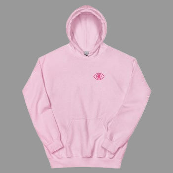 Pretty Eyes – Warm Street Hoodie (Left Chest Logo/DS) Stylized Eye Design/ 1% BATTERY. 100% DRAMA. by Arissai - Arissai