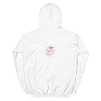 Pretty Eyes – Organic Cotton Hoodie (Centered Pink Logo/DS) - Arissai