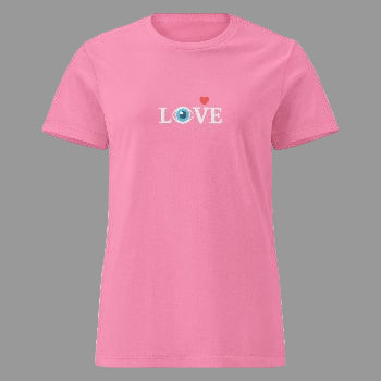 HeartSight women's soft cotton t-shirt in white, front view on model