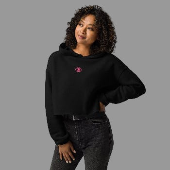Pretty Eyes – Cropped Raw Hoodie (Centered Pink Logo/DS) Stylized Eye Design™ by Arissai - Arissai