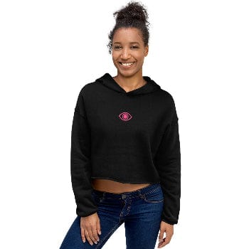 Pretty Eyes – Cropped Raw Hoodie (Centered Pink Logo/DS) Stylized Eye Design™ by Arissai - Arissai
